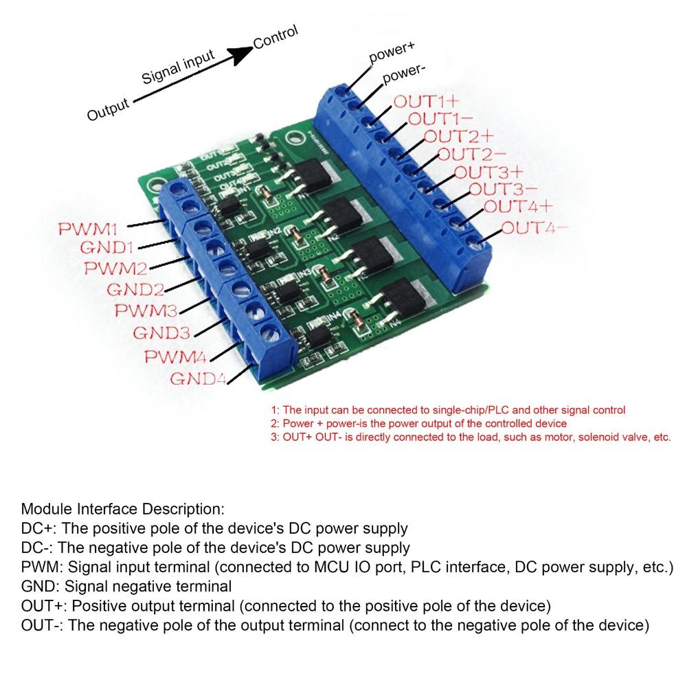 4-Channel 4‑Way MOS Tube Module 0~1KHZ MOS Tube Module PLC Drive Module  PLC System