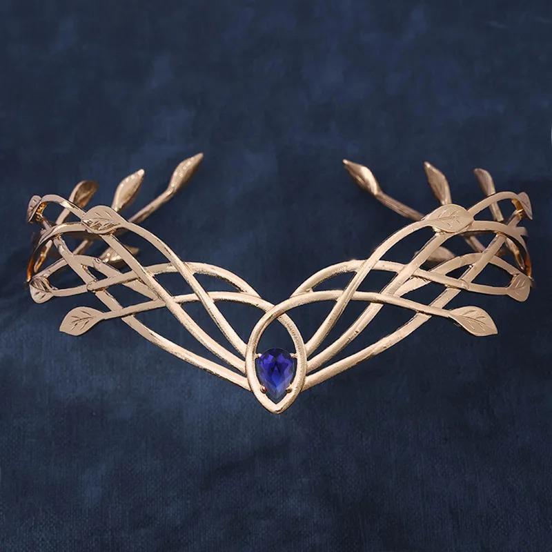 

Classics Goddess Cosplay Forehead Round Elves Crown Tiara Women Man Vintage Leaf Headband Bridal Hair Accessories Crown Headwear синій