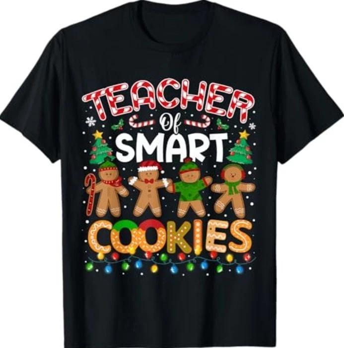 Christmas Teacher of Smart Cookies Funny Cute Gingerbread T-Shirt XL