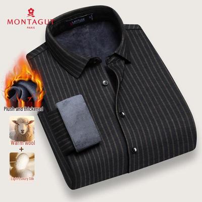 Chemise à Manches Longues Rayée Affaires pour Homme MONTAGUT en Laine et Soie avec Doublure Polaire
