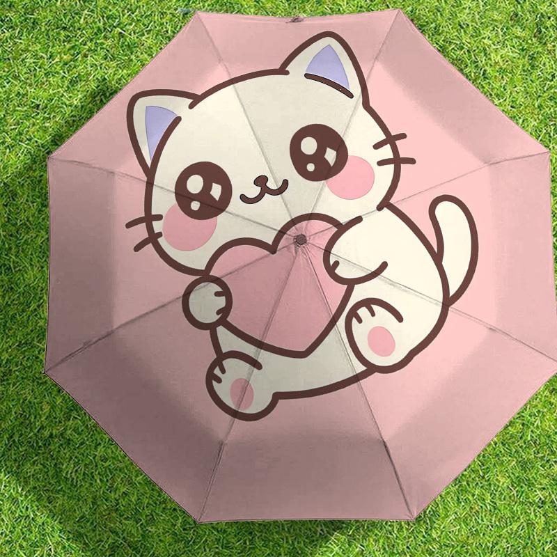 Adorable Kitten Heart Love Print Umbrella - Automatic Opening & Closing, Outdoor Travel Accessory, Lightweight and Durable 160