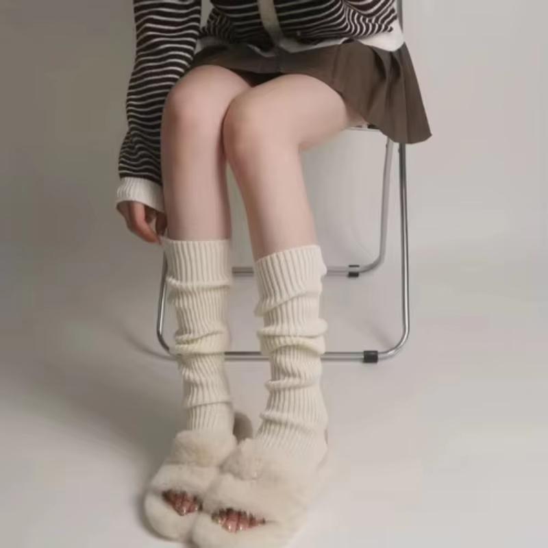 

New Autumn Winter Women Leg Warmers Knitted Arm Warmer Japanese Lolita Y2k Solid Long Socks Knee High Socks kpop Dance leg Cover One Size бежевый