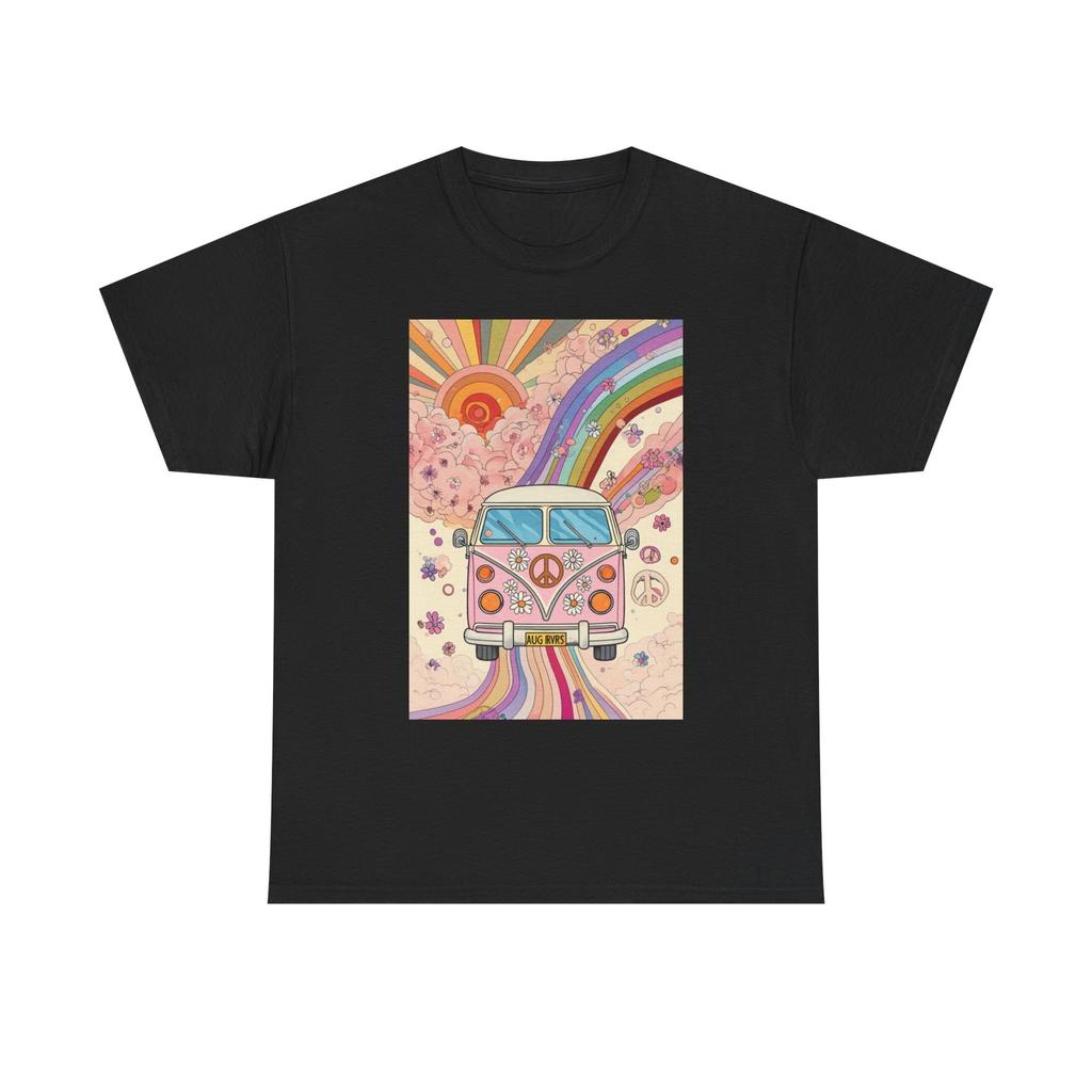 Psychedelic 1970s Bus T-Shirt Abstract Elements Tee Hippie Boho style Woodstock
