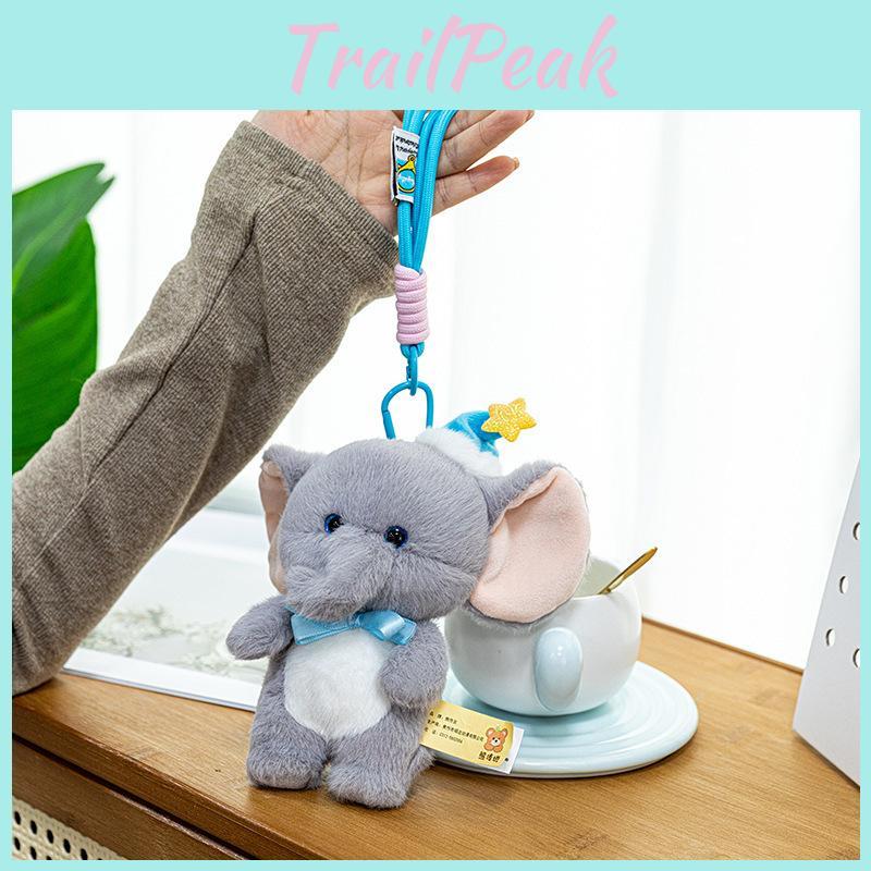 Cute Standing Elephant Plush Keychain With Soft Short Pile For Bag Decorations