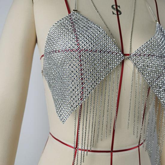 Boyundan Bağlamalı Rhinestone Sütyenler Seksi Kadın Çoklu Zincir Tipi Sütyenler Düğün Gecesi İçin Takı