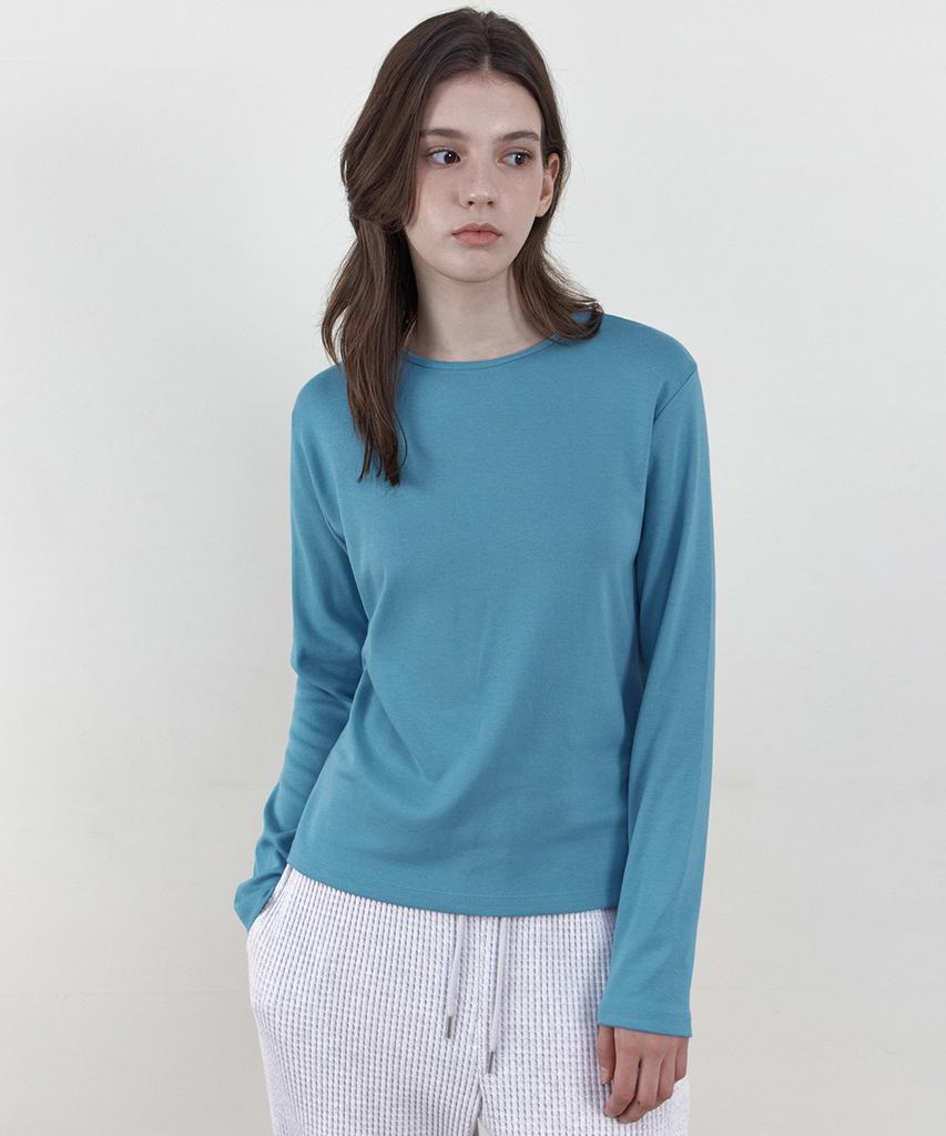 WEDNESDAYOASISFORWOMEN Color Round Long Sleeve T-Shirt_Blue(Wb6Tp47)