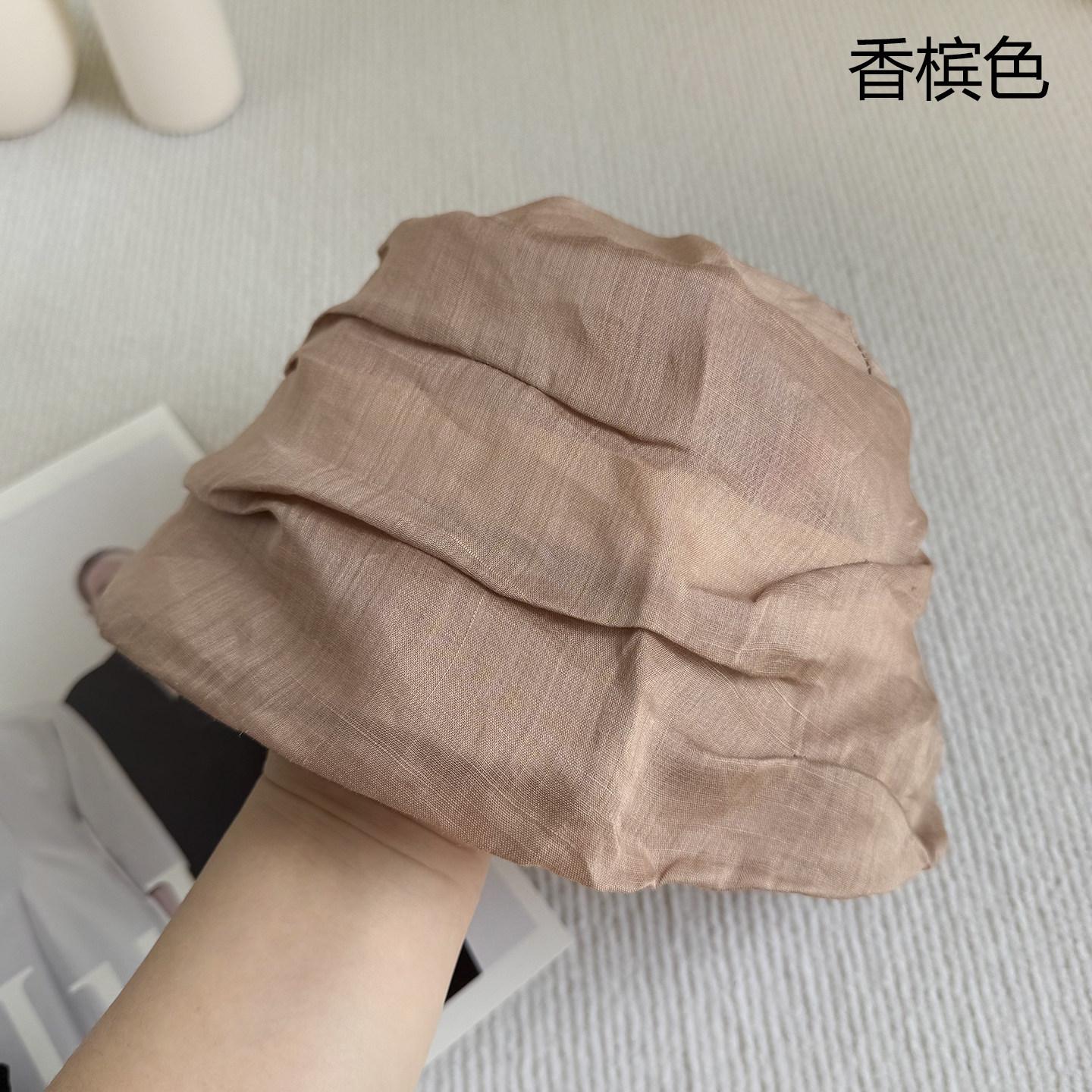 

100% Ramie Japanese Vintage Wrinkled Linen Bucket Hat for Women Flat-top Cap for Spring Summer Ladies Art Elegant Travel Sun Hat