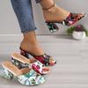 Women's Embroidered Peep Toe Square Heel Sandals, Single Strap Block Heel Plus Size Shoes