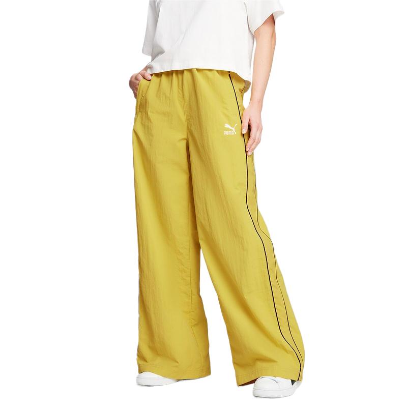 Puma Logo Embroidered Design Loose Wide Leg Comfortable Drawstring Mid Rise Casual Pants Women Pants Pear-Yellow 629110-41