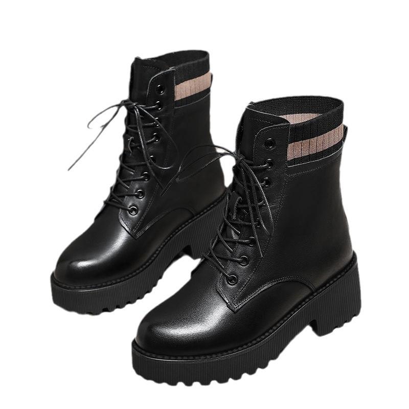 Thick-soled Martin Boots for Women's 2025 Autumn and Winter New Socks, Short Boots, Velvet Versatile Cotton Boots To Increase the Height of Leat
