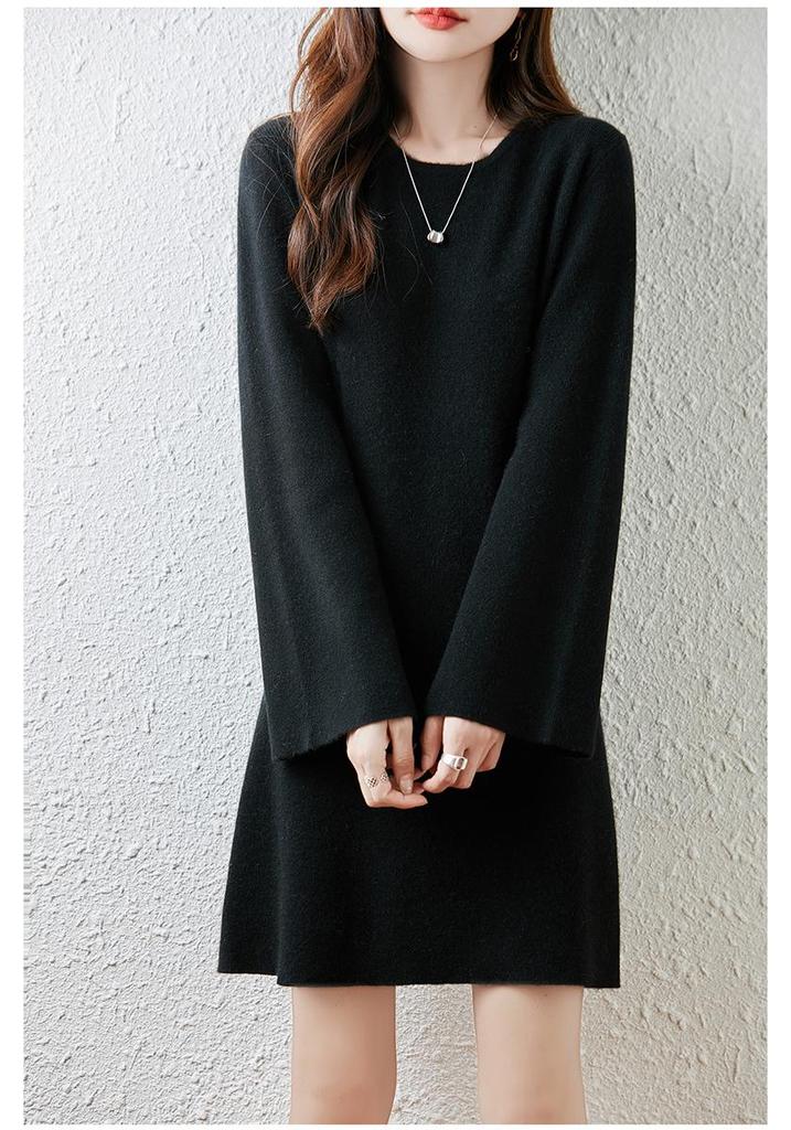 2025 Autumn/Winter Pure Wool Plus Size Round Neck Knitwear - Mid-Length Long Sleeve, Simple Style