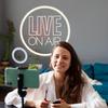Neon Live On Air Light Sign, USB Powered On Air Led Light Up Sign, Dimmable Wall Décor Round On Air Streaming Neon Sign for Streamer, Gamer, Game