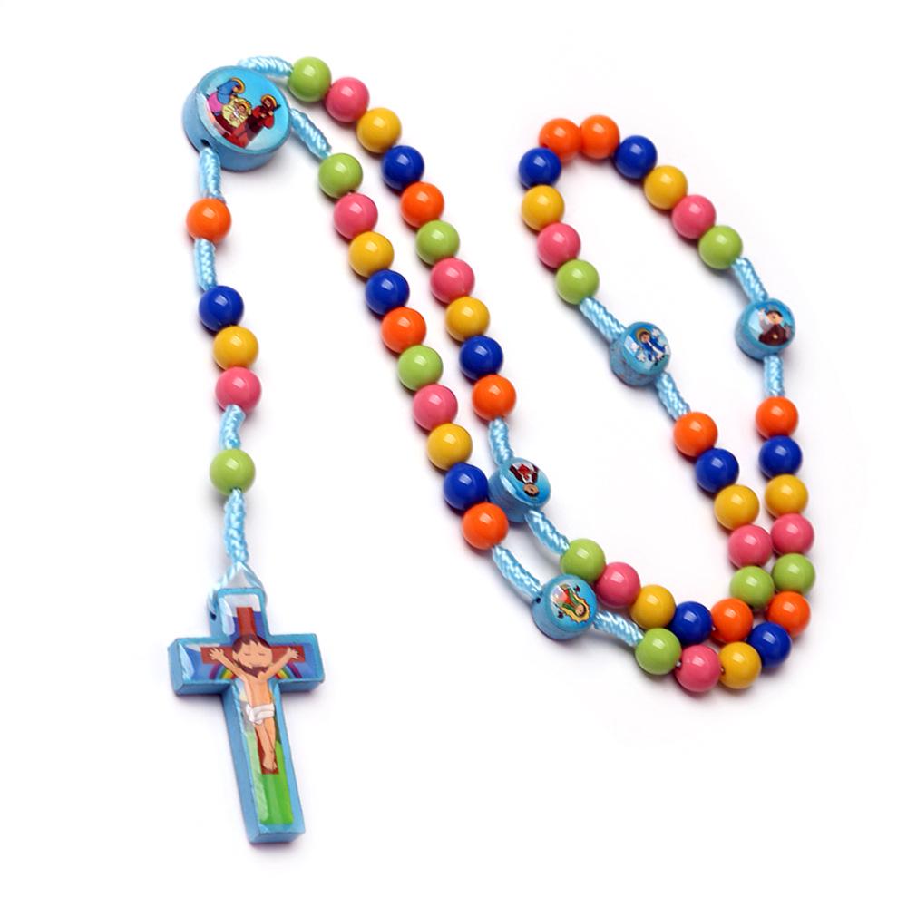 Colorful Beaded Children's Cross Necklace - Handmade Acrylic Rosary for Baptism
