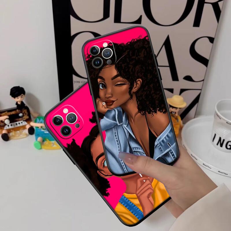 RP57 Poppin Zwart Meisje Nieuwe High-End Schelp Telefoonhoesje voor iPhone 16 15 14 13 12 Pro Max Plus Mini