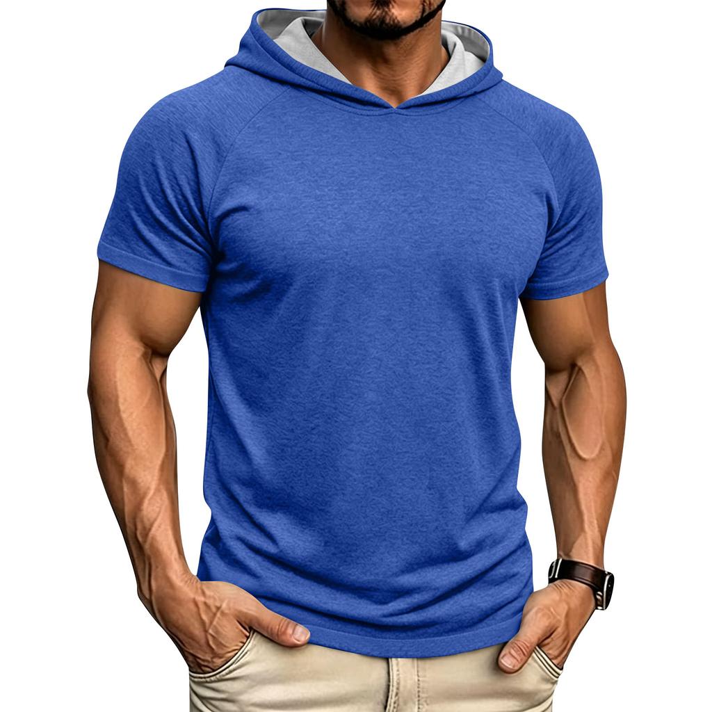 Men's Hooded Sweatshirt  Loose Fit Casual Sports Short Sleeve T-Shirt
