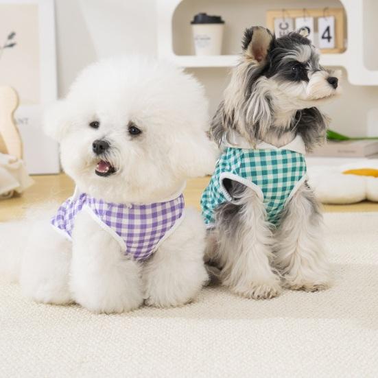 Plaid Dog T-Shirt Stylish Summer Pet Shirt with Leash Ring Washable Breathable Dog Tee Shirt for Small Dogs Puppies