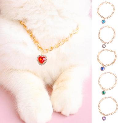 Dog Necklace Love-heart Pendant Jewelry Accessories Anti-fade Fashion Dog Kitten Electroplate Necklace for