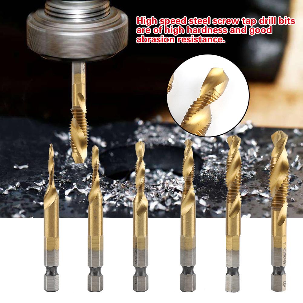 6 Stück HSS Sechskant Schaft Kombinierter Gewindebohrer und Bohrer Satz (HSS 6542   Beschichtet)