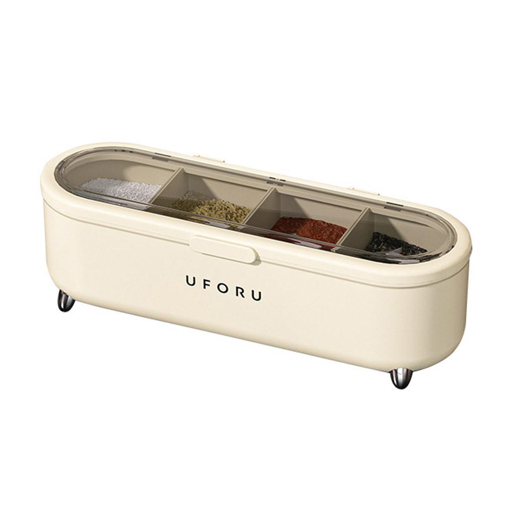 Krydderboks med 4 rom Stor kapasitet Forseglet krydderkrukke Flerbruks krydderoppbevaringskasse Kjøkkentilbehør For salt Sukker