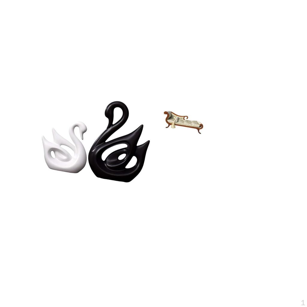 Porcelain Swan Couple Figurines Sculpture And Miniature Wooden Sofa Bed DIY Accessories for Elegant