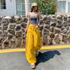 Yellow Cargo Jeans Women High Waist Loose Wide Leg Pants