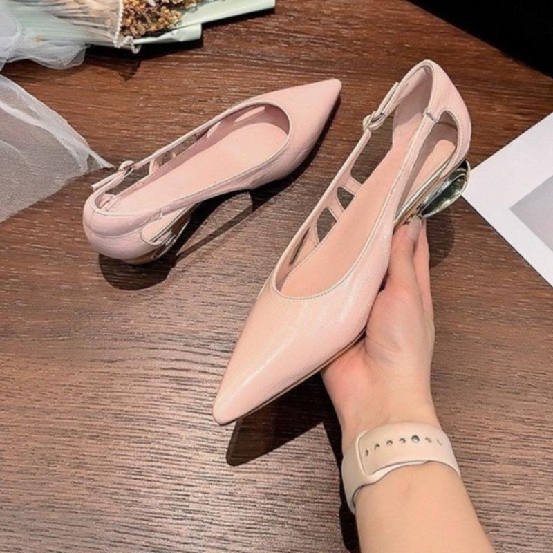 Fashion Slip-on French Shallow Wrapped Toe Low Heel Shoes Women's Summer New Pointed Toe Small High Heel Single Shoes