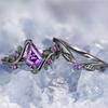 European and American new  branches cross shape purple zircon inlaid personality light luxury women's ring
