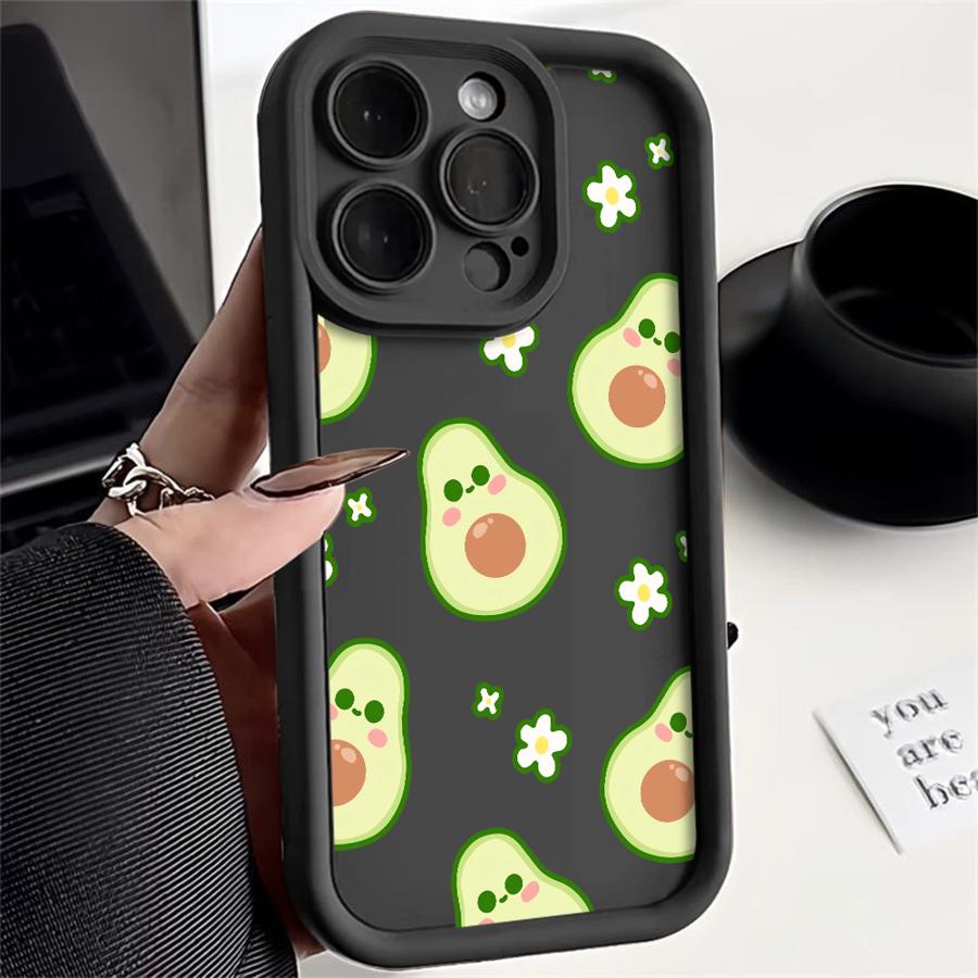 Phone Case for iPhone 16 15 Pro Max 13 12 11 Pro 14ProMax 16Plus 12Pro 16e 13Pro Soft Cover Shell Cartoon Avocado