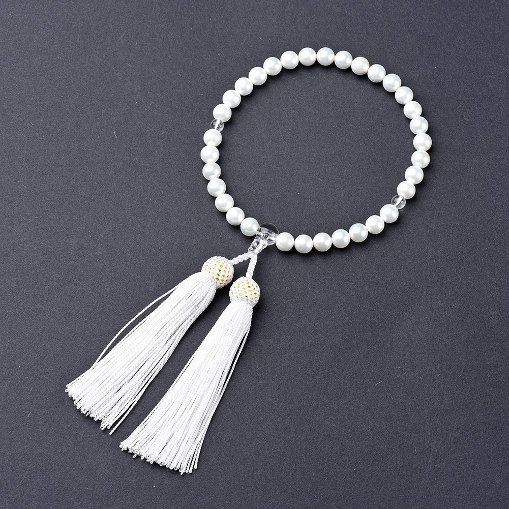 Women's Hanadama Pearl Prayer Beads, 8mm, with Bag and Natural Shell Core