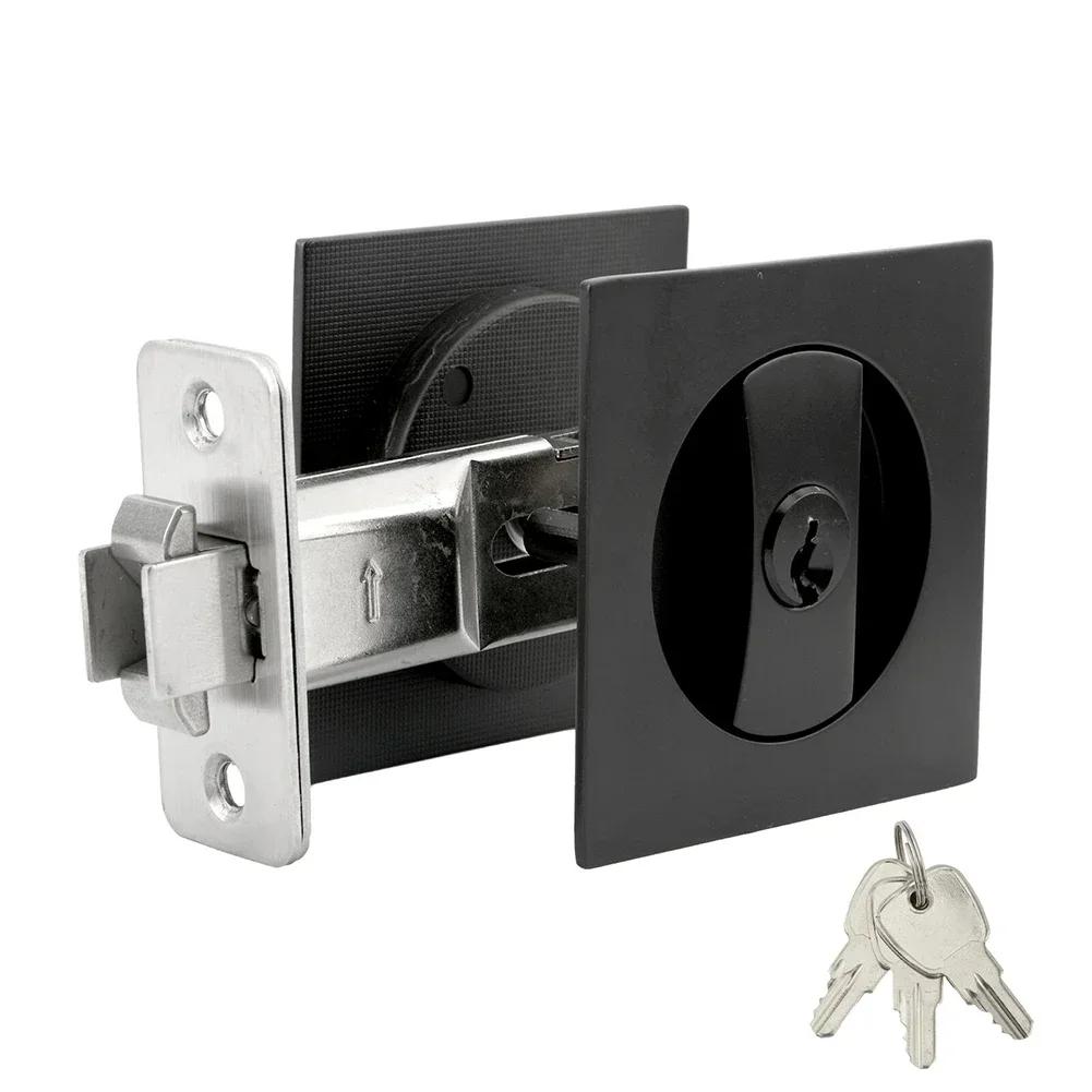 

Home Improvement As Shown Pocket Door Lock Home Hardware Black Recessed Lock Double-Sided Security Embedded Lock China Mainland