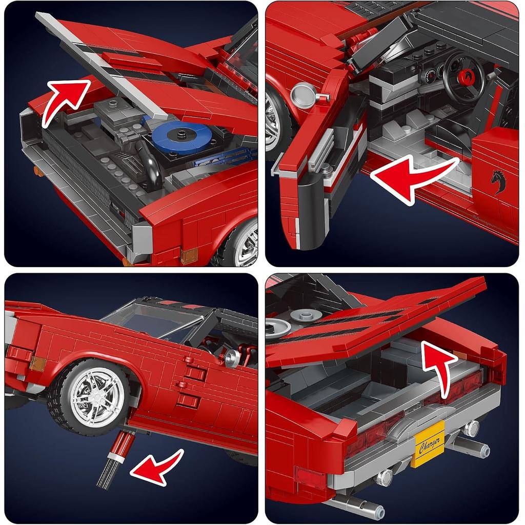 MOULD KING 10112 Teknisk Bil Byggekloss Den Røde Charger Sports Racing Bil Modell Samling Klosseleker Barn Julegave