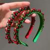 Festive Christmas Headband with Red & Green Beads, Golden Accents & Bell Charms - Hand-Wrapped Polyester Party Accessor