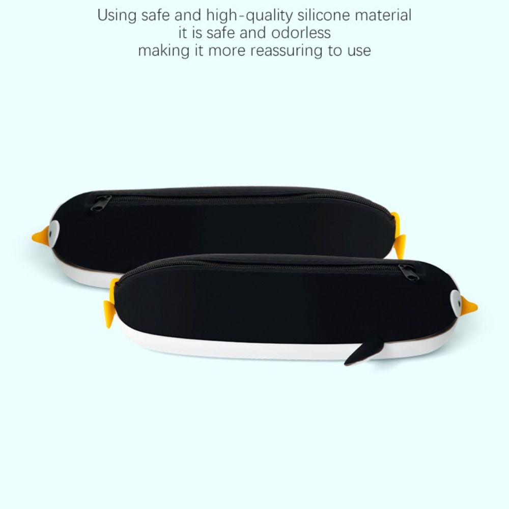 Cute Penguin Lipstick Storage Pounch Large Capacity Pen Box Silicone Pencil Bag  Stationery Storage