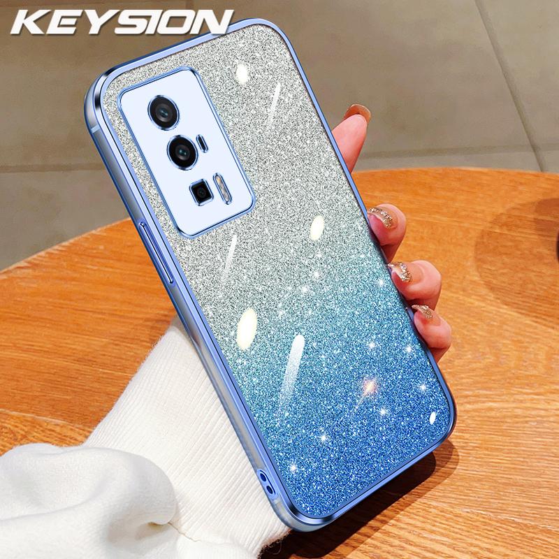 KEYSION Luxury Plating Glitter Phone Case for Xiaomi POCO F5 Transparent Soft TPU Shockproof Back Cover for POCO F5 Pro
