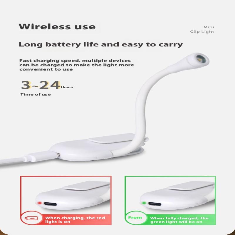 Mini Lampka Książkowa LED Ochrona Oczu Regulowany Klips 360Fahrenheitlip Lampka do Nauki Akumulatorowa 3 Kolory Do Podróży Sypialni Czytania