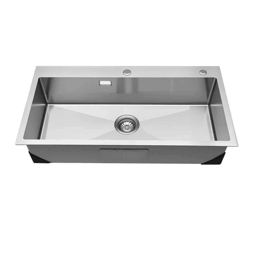 85cm Kitchen Top Mount Single Bowl Sinks, Stainless Steel Drop-In Farmhouse Basin with Accessories, Household Dishwasher Sinks for RV, Prep Kitchen,