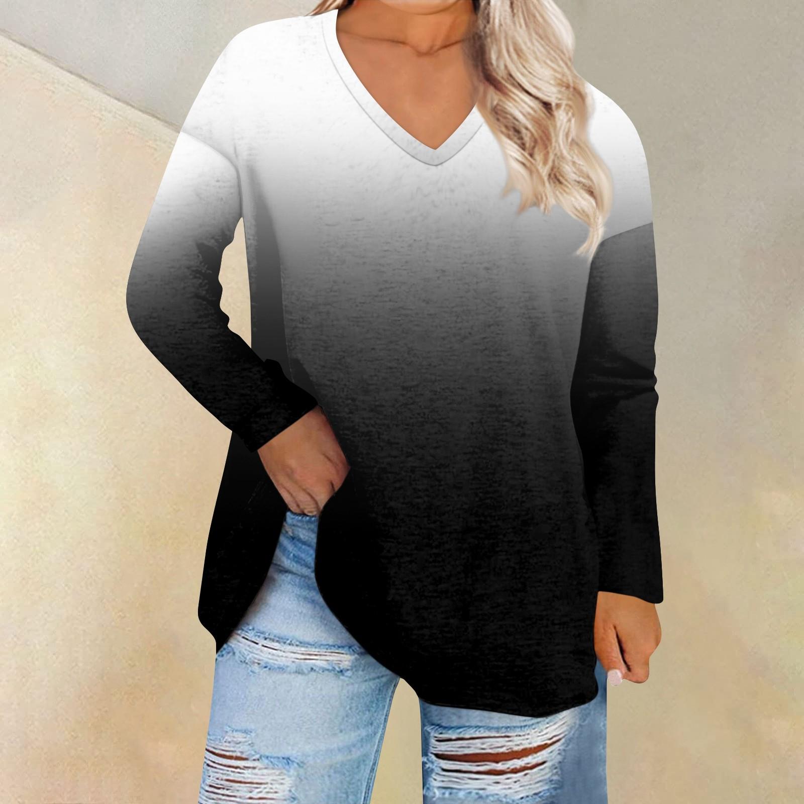 

Жіноча вільна та зручна повсякденна футболка з довгими рукавами та круглим вирізом XXXXXL чорний