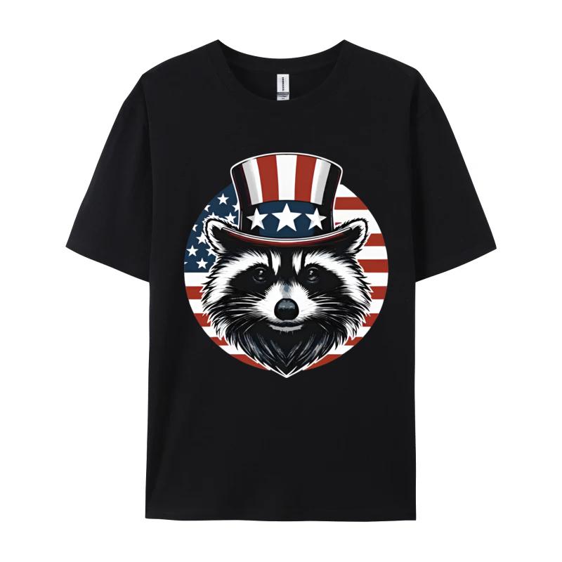 Raccoon Patriotic America 4th Of July TShirts Funny Cotton Tees Printing Tops Tee Loose TeeShirt Unisex Top Tshirts