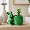 Maceta Verde Pequeña Conejo Abrazando Suculentas Impresa en 3D, Flor de Conejo Linda con Cuerpo Floral Compacto en Relieve, Decoración de Escritorio Mini para