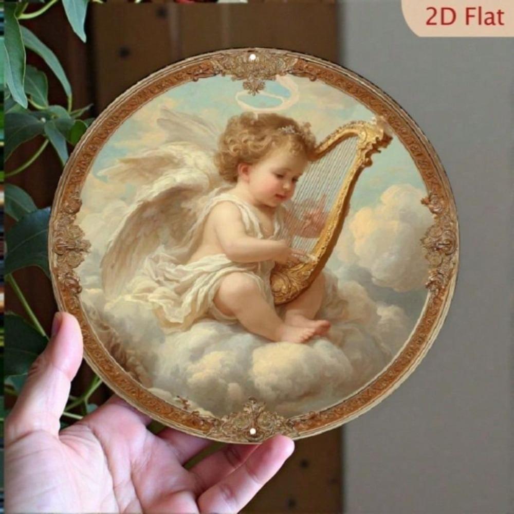 Vintage Round Metal Sign Angel Bar Kitchen Living Room Decor 20x20cm