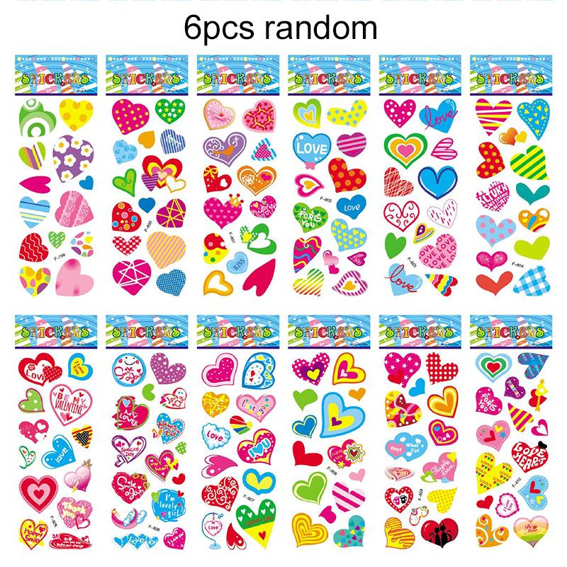 6/12/24pcs 3D Bubble Stickers Heart Sticker Design Children Sticker Toys Reusable for Kids Birthday Christmas New Year Gift TMZ