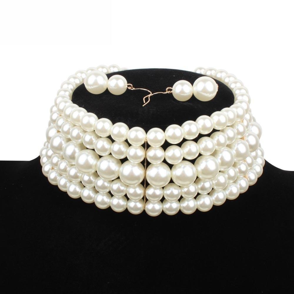 Jewelry Women Fashion Collection With Multi Layer Pearl Alloy Pendant Work For