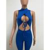 Women's Summer Hollow Tie Up Irregular Sleeveless Backless Tight Jumpsuit