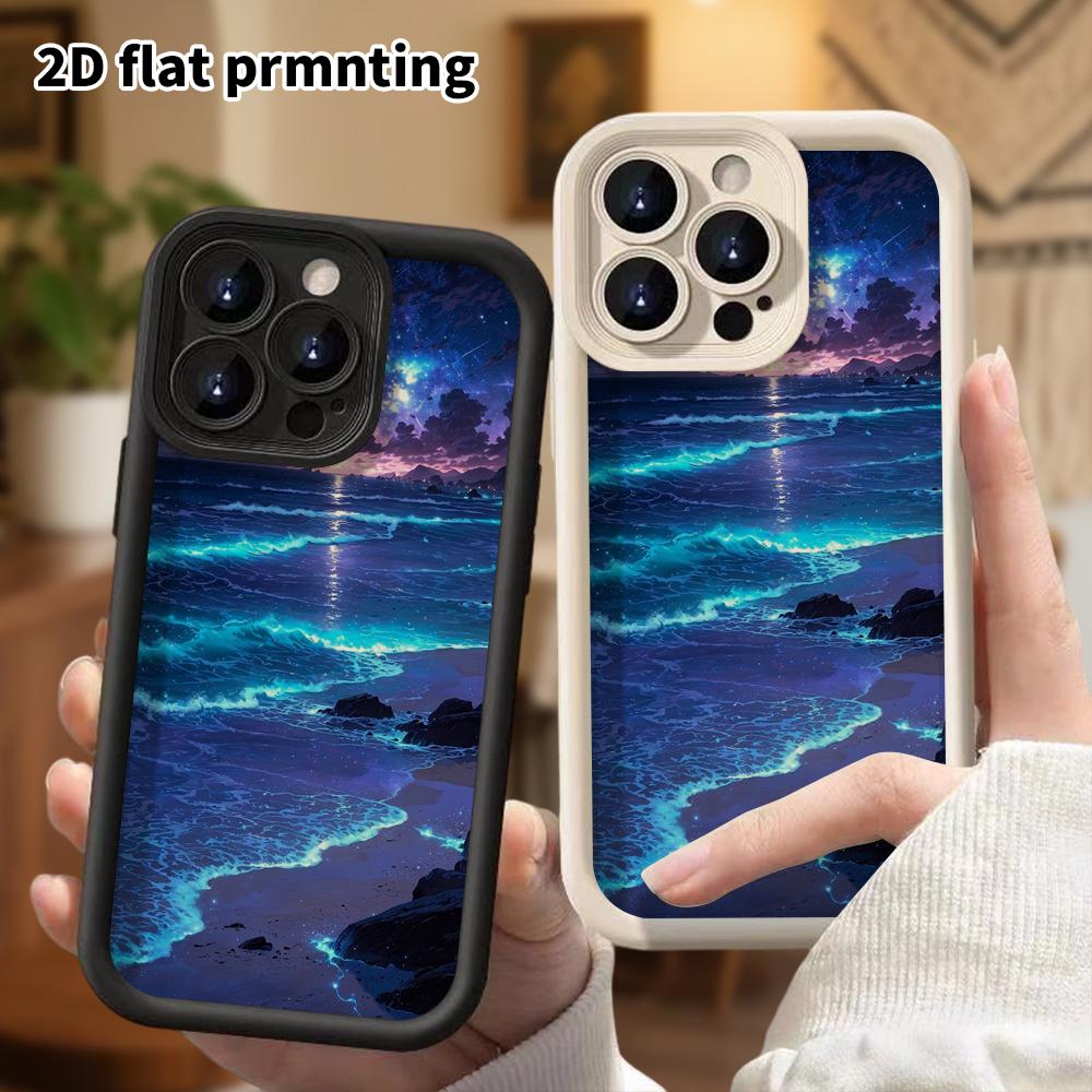 Phone Case: 2D Flat Design Suitable for iPhone 18, 17, 16, 15, 14, 13 Pro Stepped Protective Case, Starry Coast, Halloween Gift