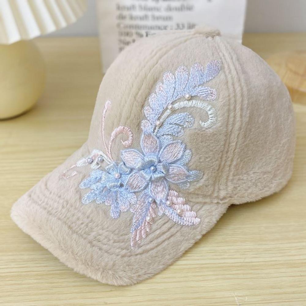 

Осенне-зимняя бейсболка детская плюшевая утолщенная теплая шапка с вышитым цветком плюшевая шапка style 1 хаки