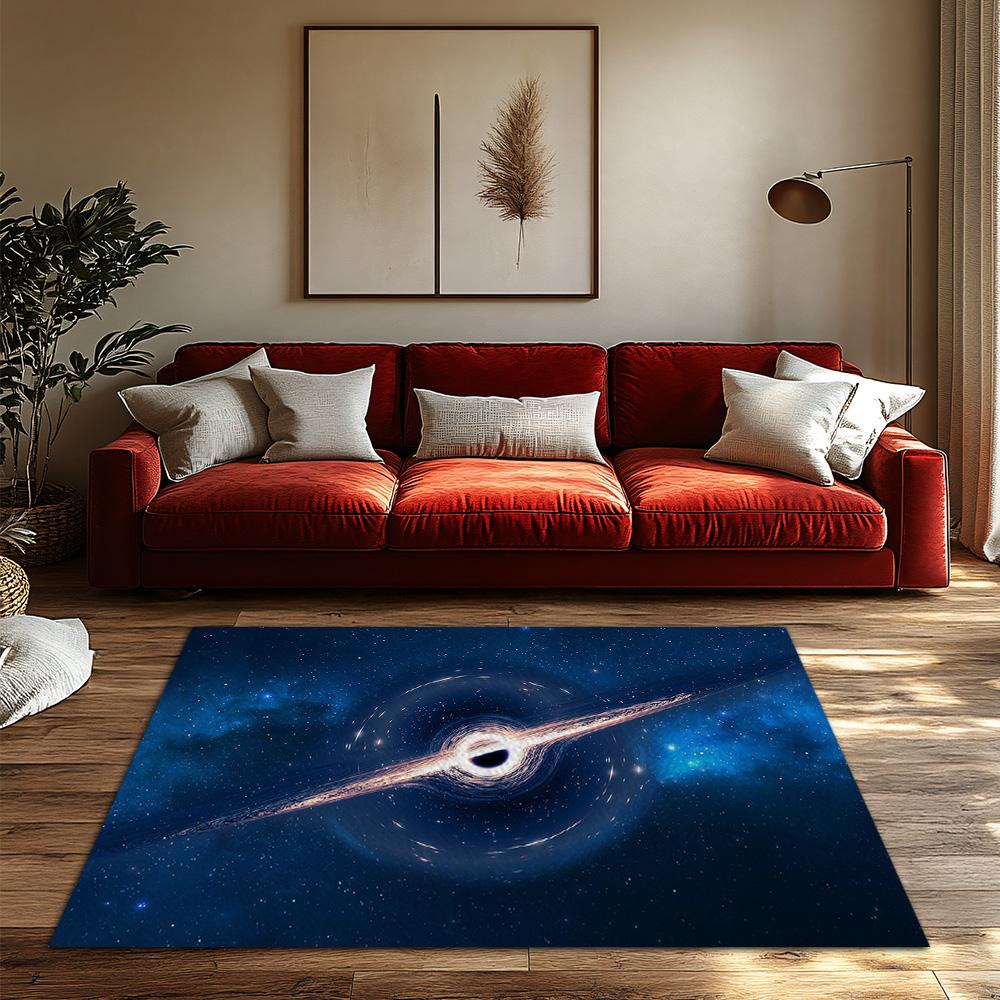 Galaxie Schwarzes Loch Bereichsteppich, Tiefblauer Weltraumteppich für Wohnzimmer, Weiche rutschfeste Sofamatte mit kosmetischer Wohndekoration