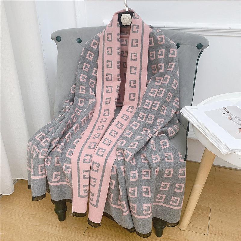 Retro imitation cashmere double-sided scarf women's autumn and winter air-conditioned room big shawl student versatile warm scarf