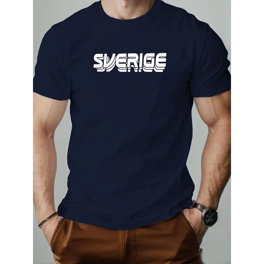 

Футболка мужская 100% хлопок английская буква Sverige печать круглый вырез дышащая свободная футболка повседневная мода высокое качество одежда XXXL темно-синий