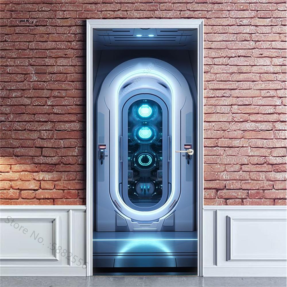 PVC Self-Adhesive Waterproof Door Sticker Modern Simulation Door Mural Wallpaper Living Room Study Home Decor Art Door Poster