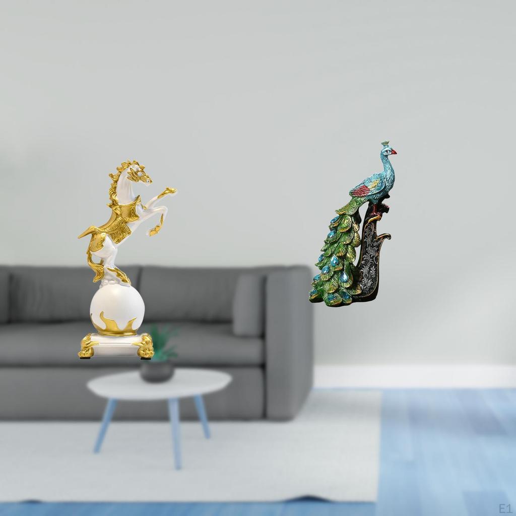 Sculpture Collection Horse And Peacock Tabletop Ornament for Bedroom Living Room Centerpiece Office